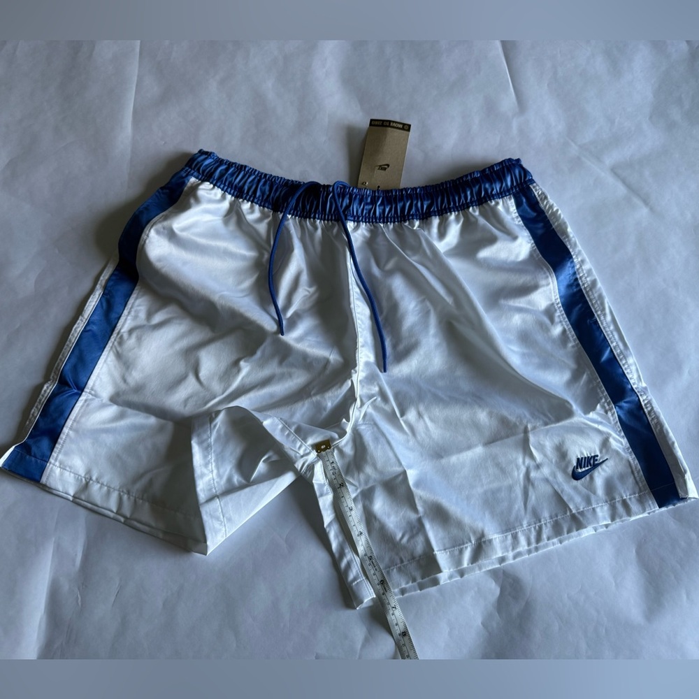 Nike White Athletic Shorts with Blue Trim - Picture 2 of 3